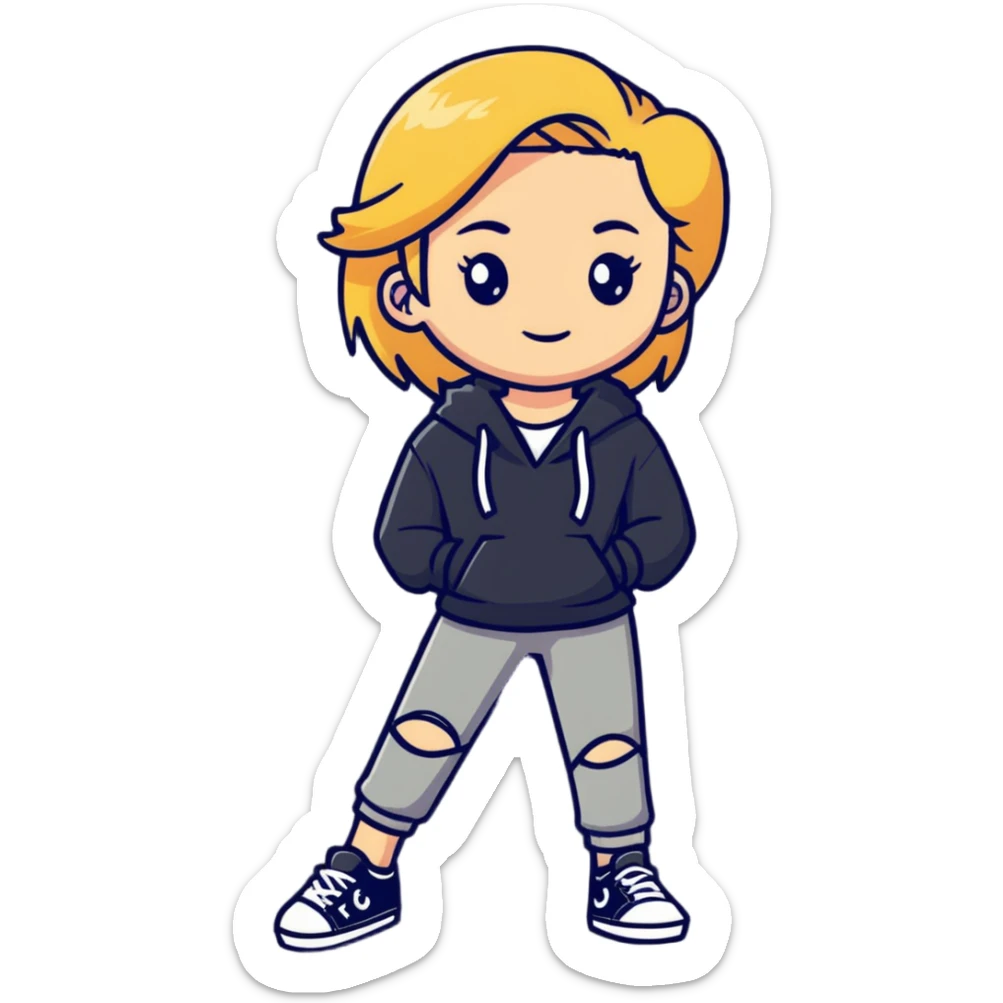 Full body white teenage girl with blonde hair, choni style with urban clothes sticker