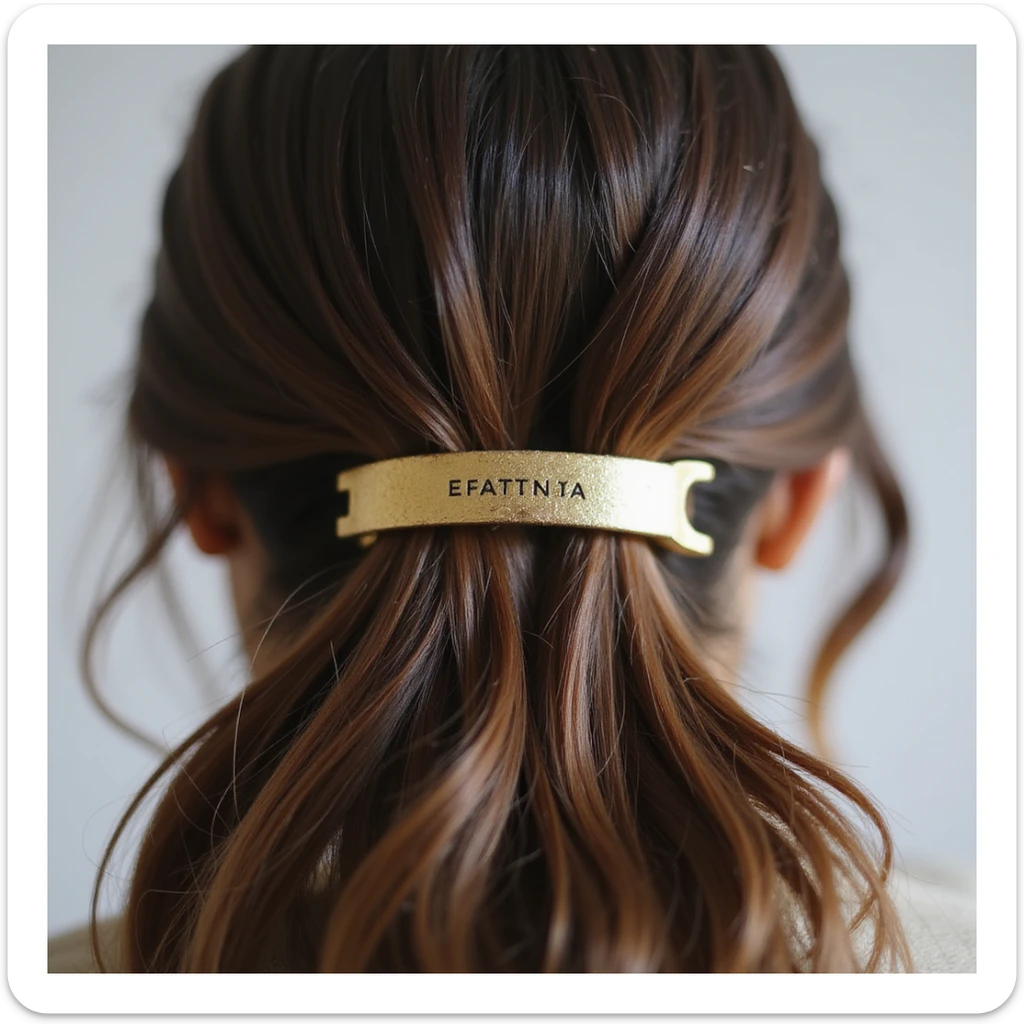 realistic hairclip, gold metal, high detail, photorealistic style sticker