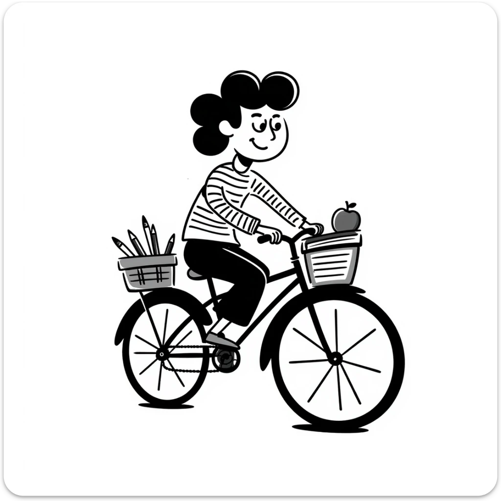 A teacher riding a bike with a joker-like aura sticker