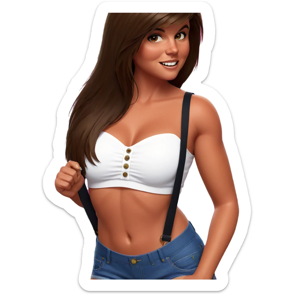 brown hair in denim shorts sticker