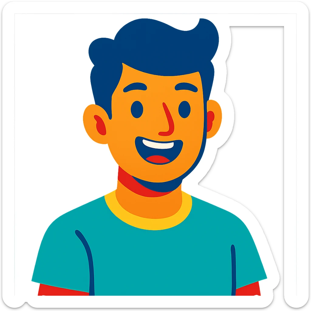 portrait of a happy young man, smiling, cheerful expression in vibrant toon style sticker