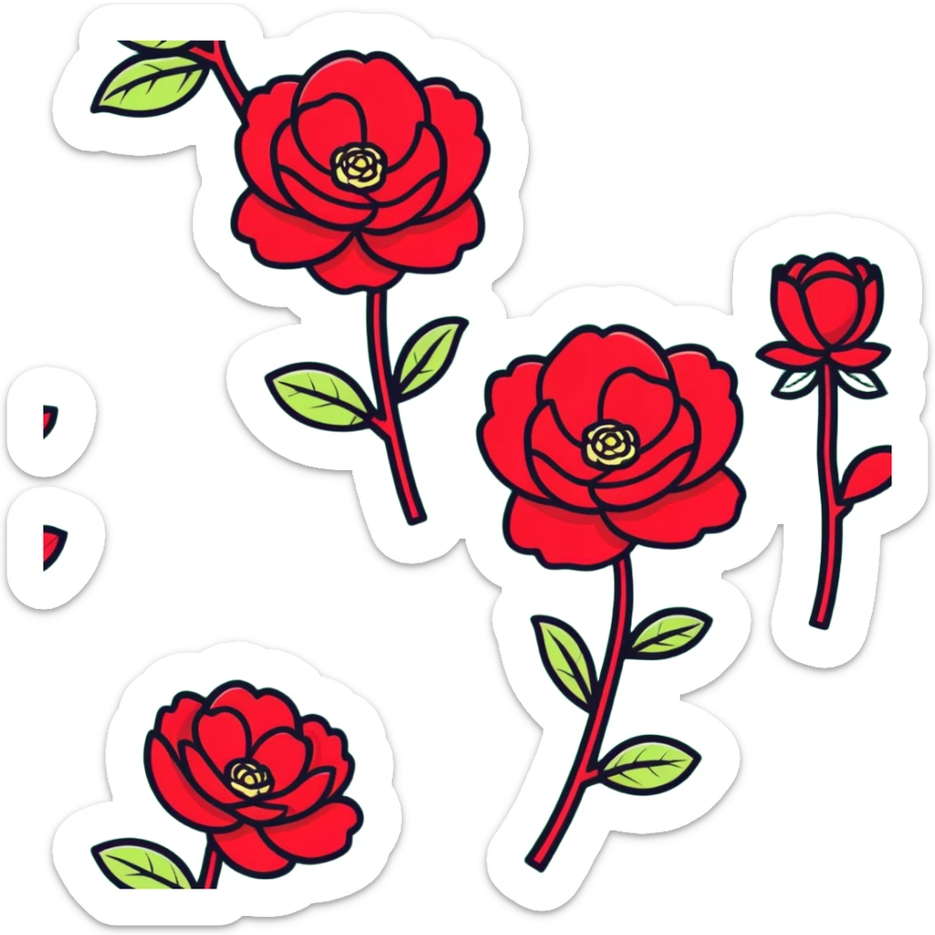 Elegant camellia japonica (tsubaki) bloom with perfect geometric arrangement of deep red petals and serrated green leaves sticker