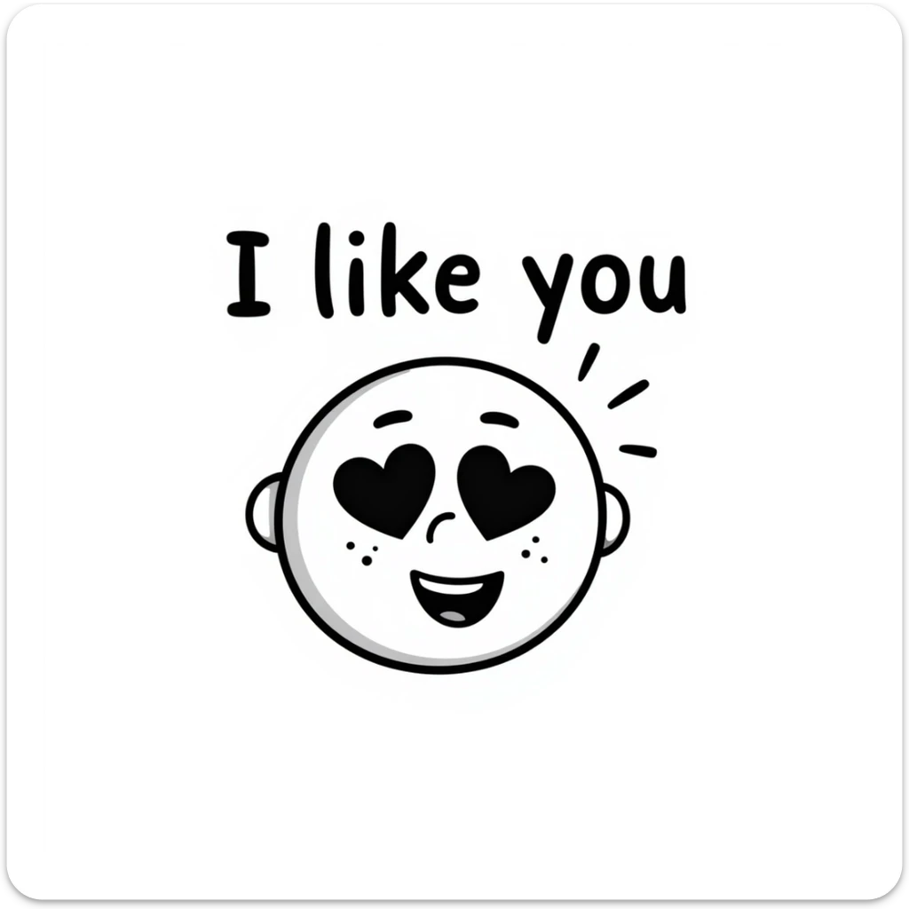 emoji face with heart eyes, smiling, with a speech bubble that says 'I like you' sticker