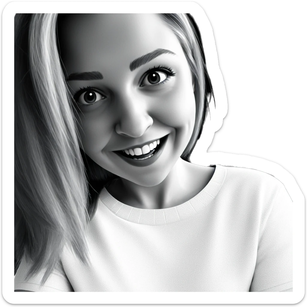 smiling girl in greyscale horror sticker
