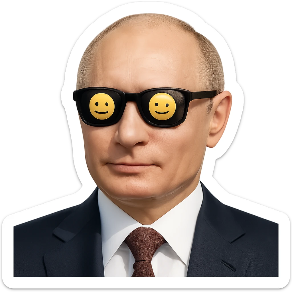 photorealistic portrait of Putin wearing cool sunglasses, emoji style, confident expression sticker