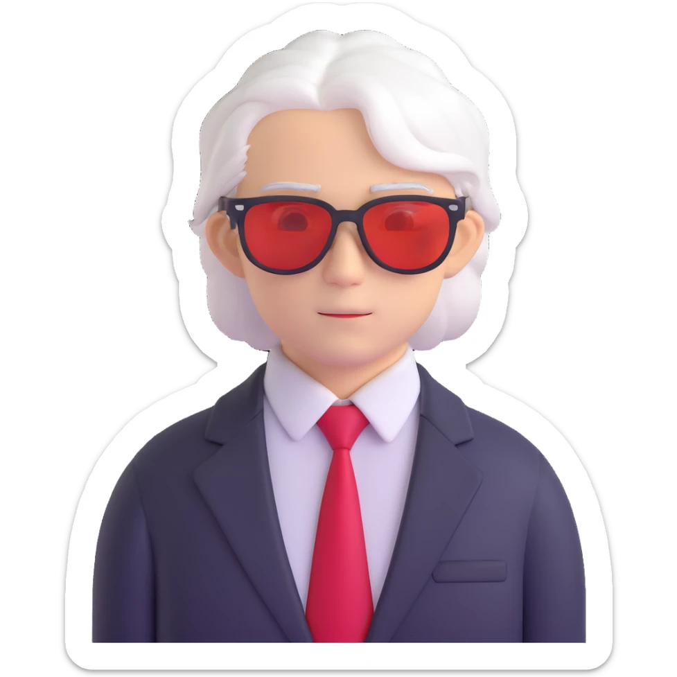 Satoru Gojo anime character with white hair, black suit, red tie, and sunglasses sticker