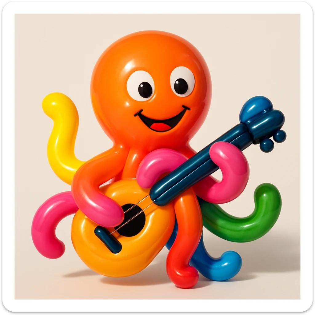 happy octopus with multiple arms playing guitar sticker