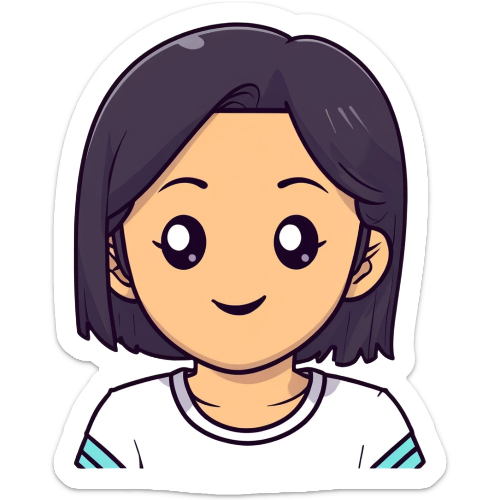 lightskin young girl with black straight hair and dark eyes, winking, playful expression sticker