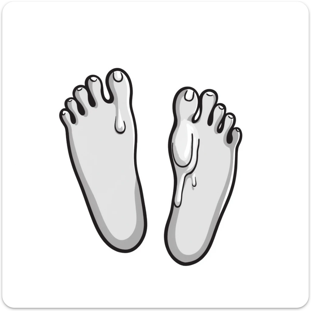 detailed illustration of bare foot soles with white sap sticking to them, realistic drawing sticker