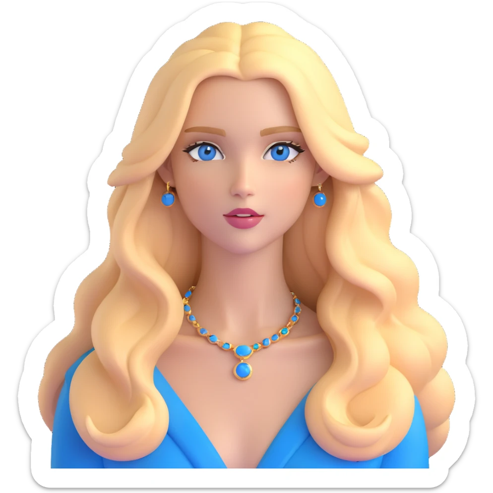 Sophisticated blonde European supermodel with long golden hair, striking blue eyes, high fashion pose sticker