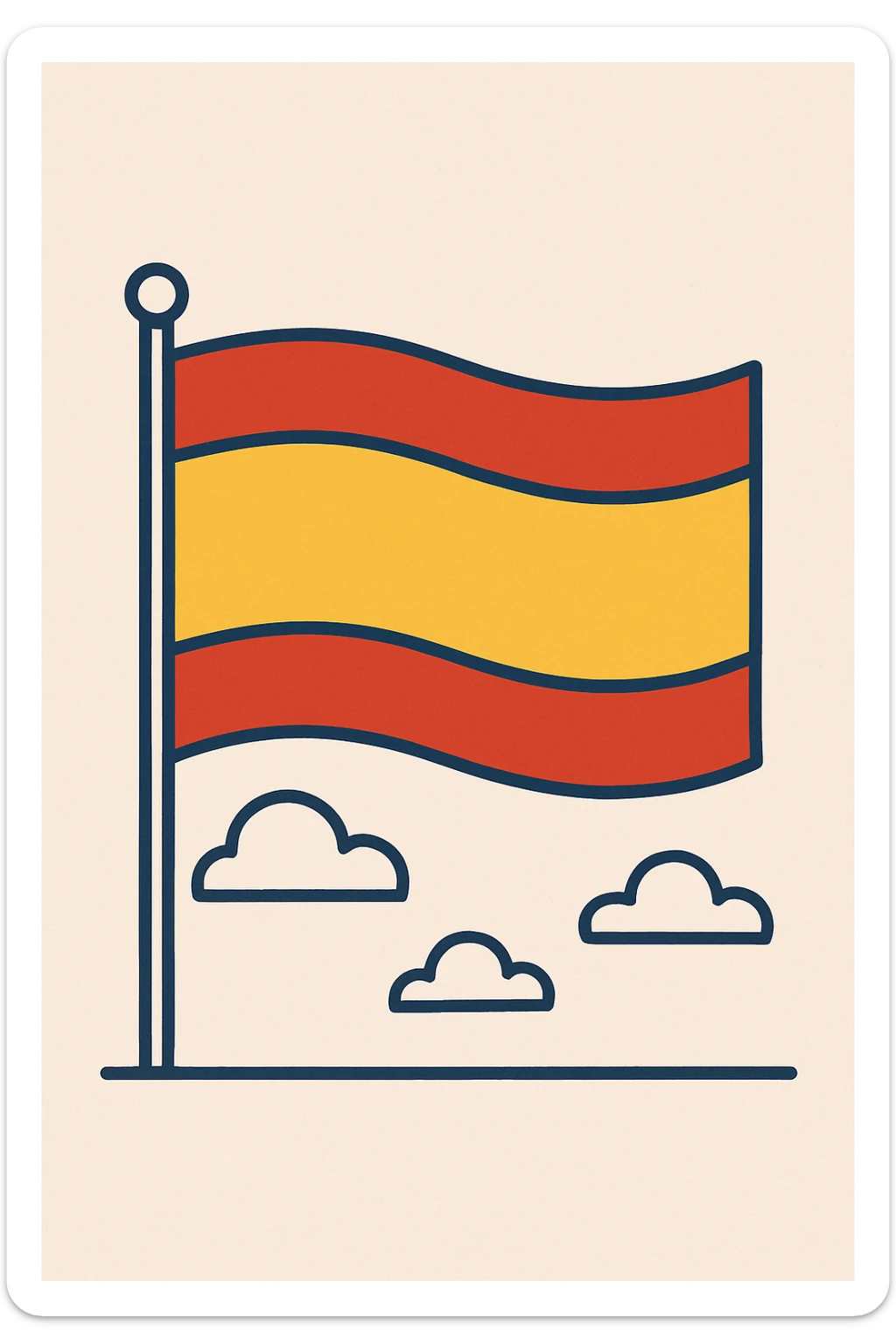 flag of Spain, classic look, red and yellow stripes, no coat of arms, flat style sticker