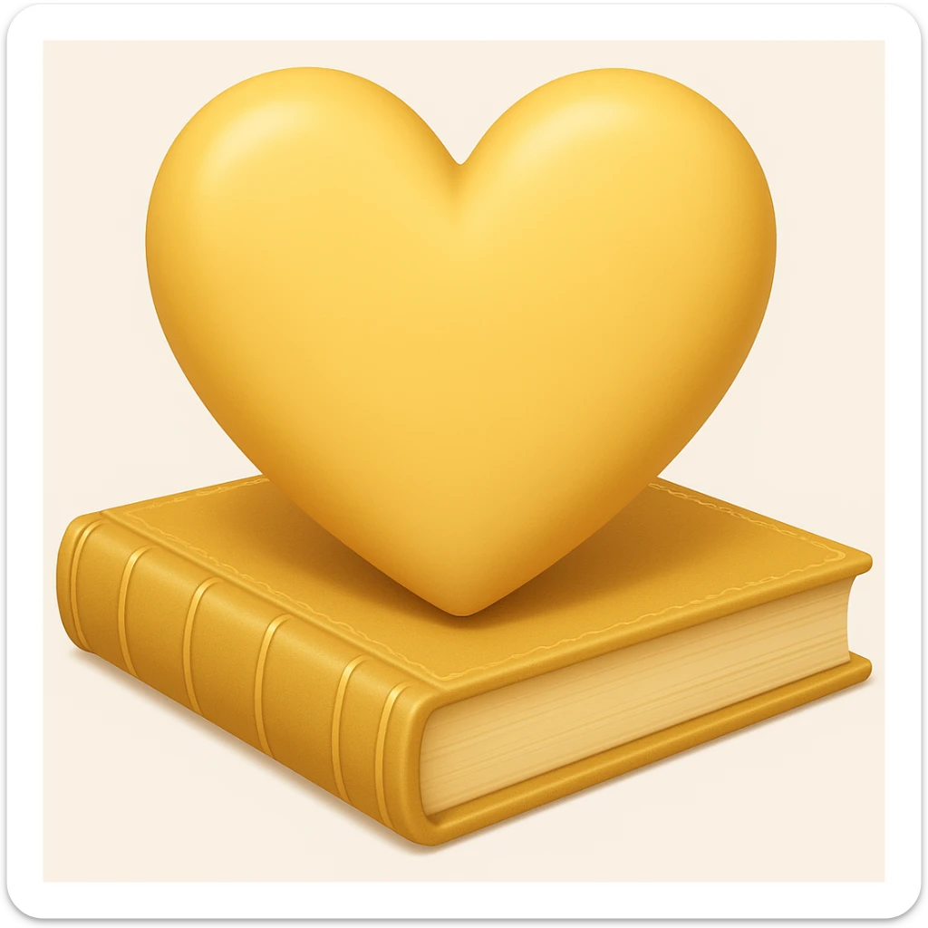 apple style emoji of a light blue heart with books, yellow colorway sticker