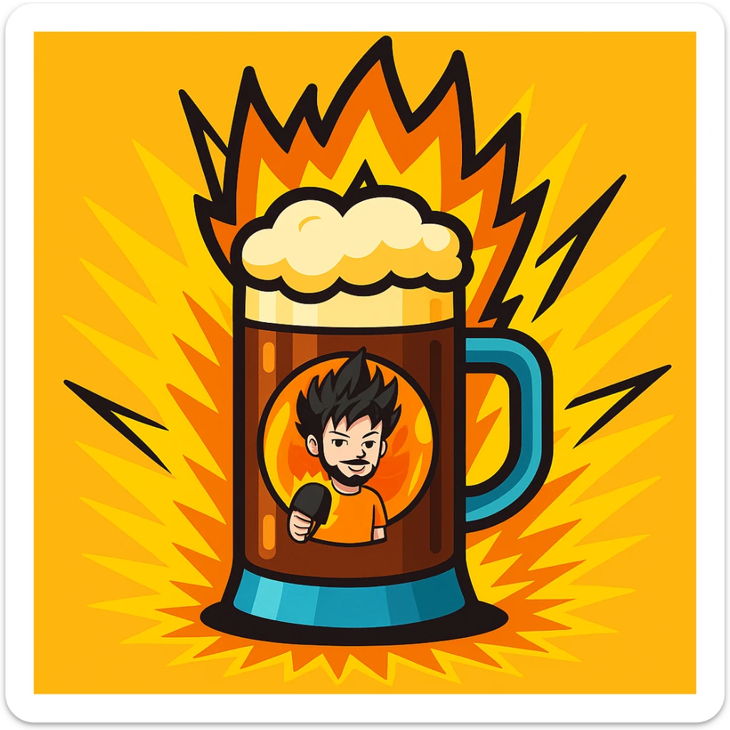 Füge das angegebene Logo mittig auf das Goaßmaß-Glas ein, ohne die dramatische Anime-Aura zu verdecken. Stil: Vibrant Toon. sticker