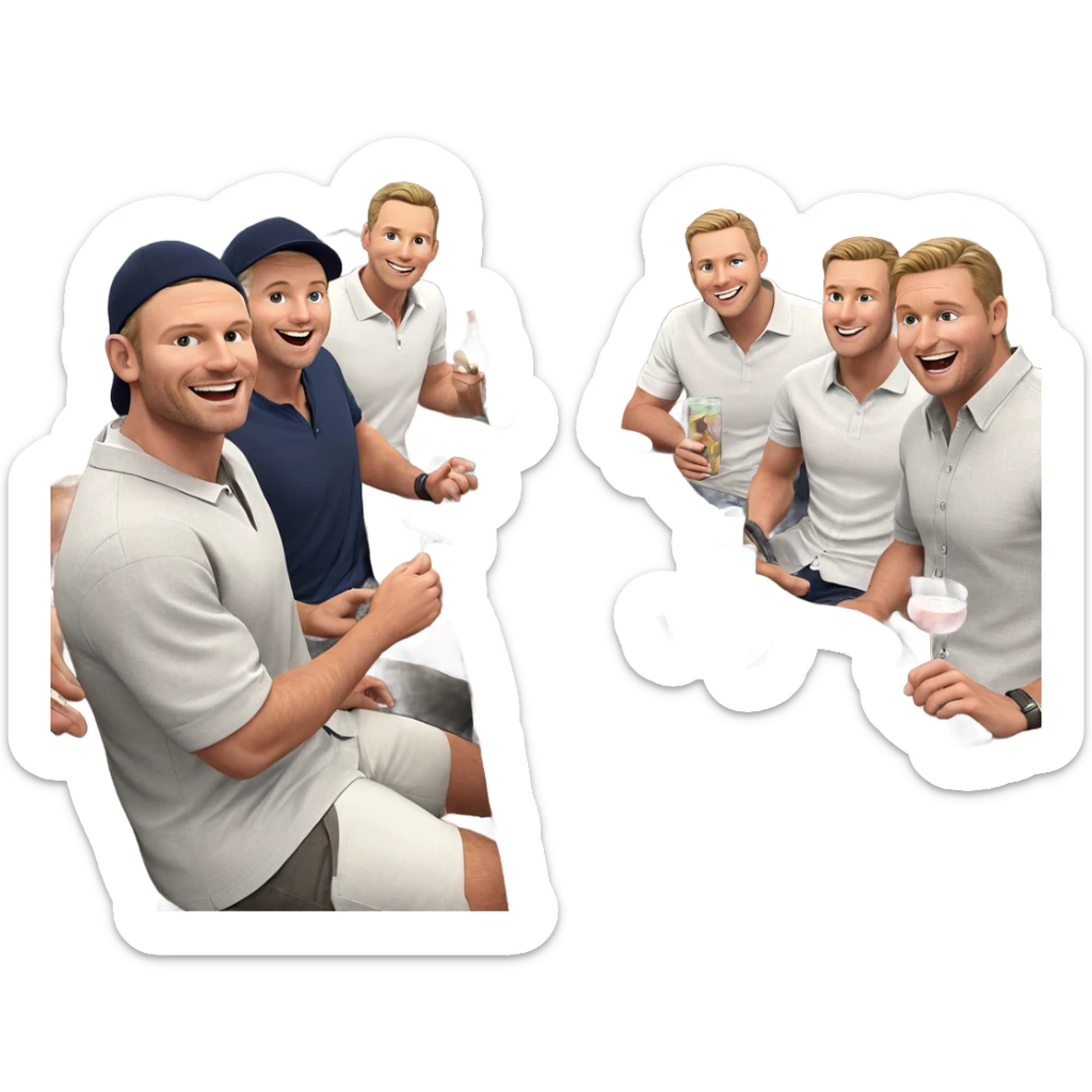 boys enjoying drinks indoors sticker
