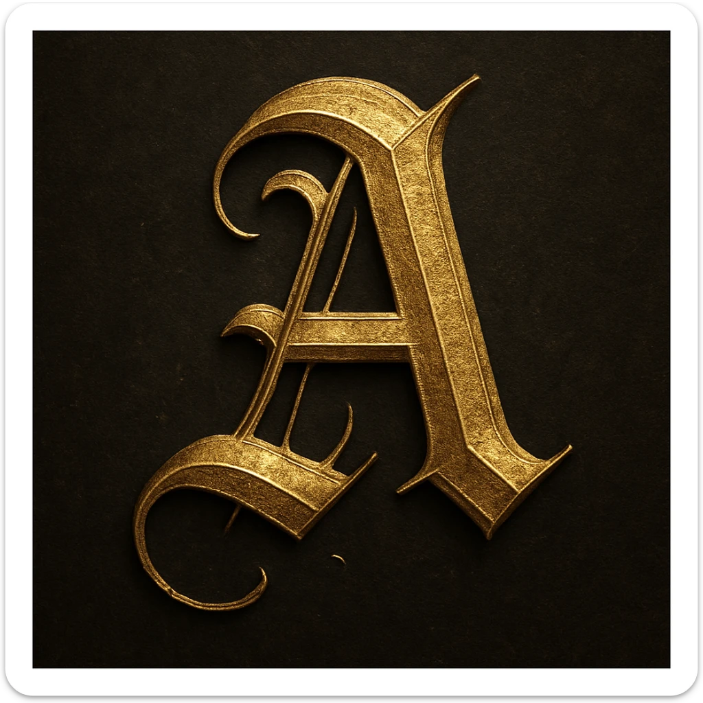 Letter A in gold gothic sticker