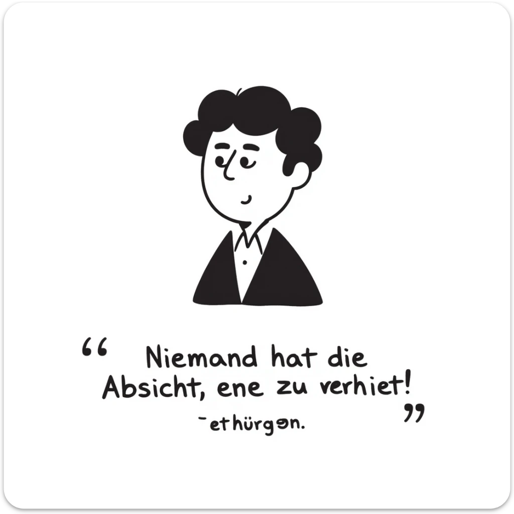 hand-drawn doodle style portrait of Walter Ulbricht with the German quote: "Niemand hat die Absicht, eine Mauer zu errichten!" sticker