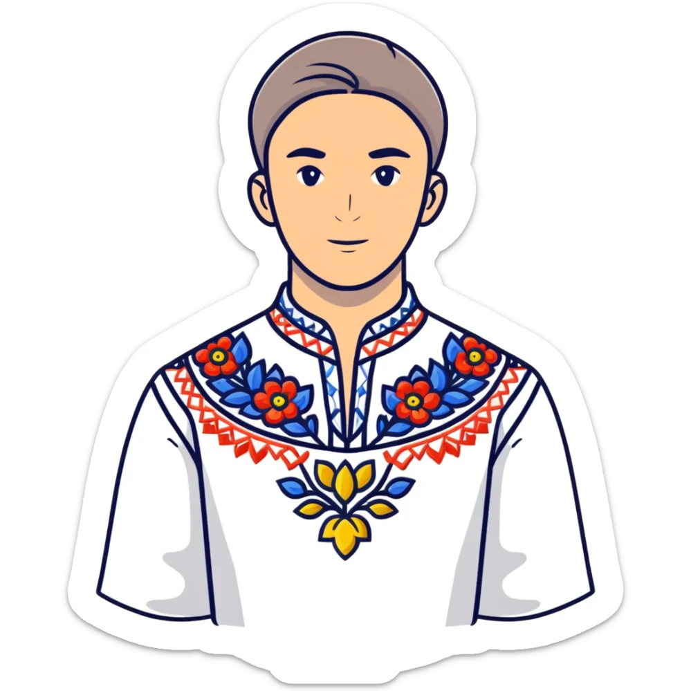 Athletic Ukrainian young man wearing traditional embroidered vyshyvanka shirt sticker