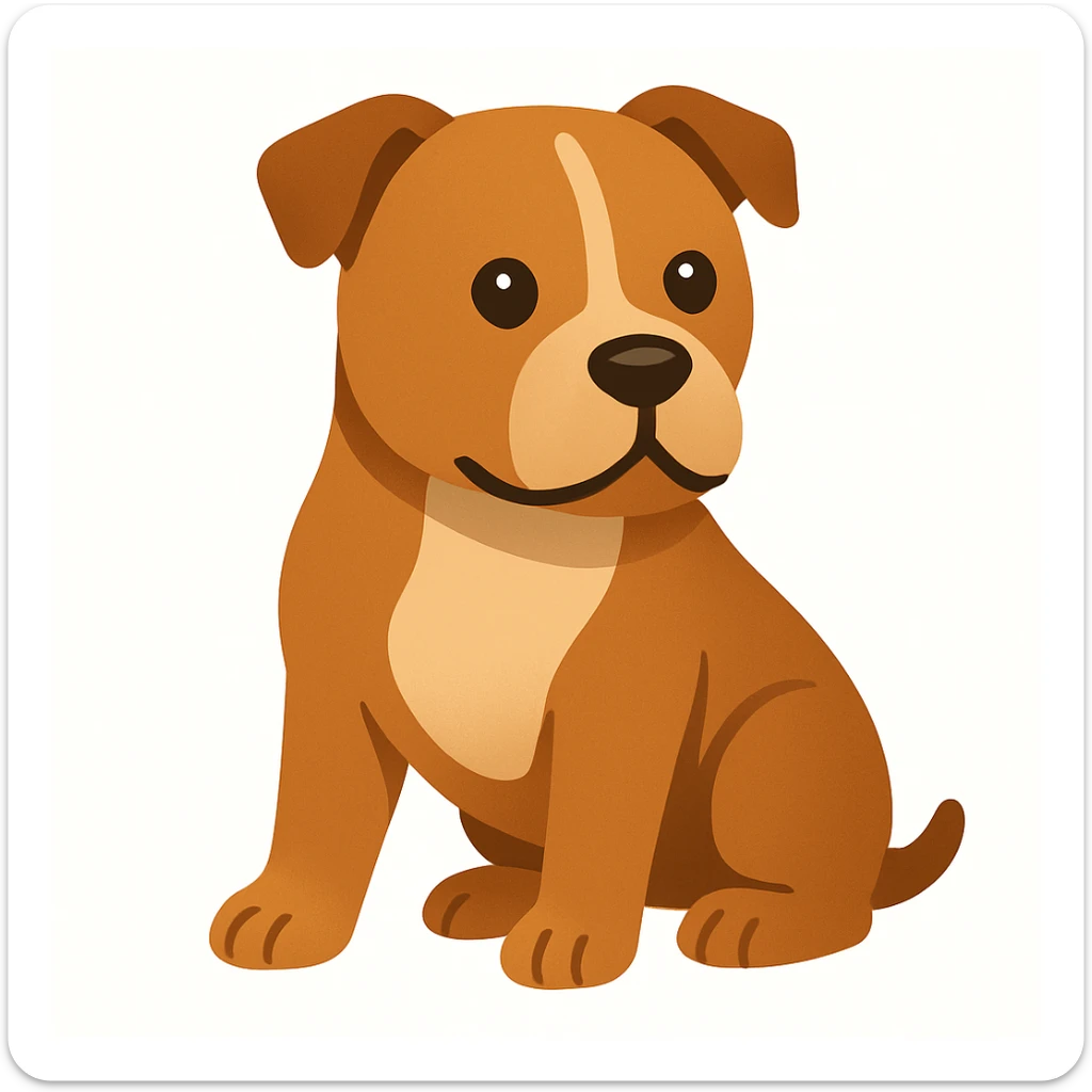 Create an emoji style illustration of a Staffordshire Bull Terrier in brown color. The style should resemble apple style emojis with concise details and no text. sticker