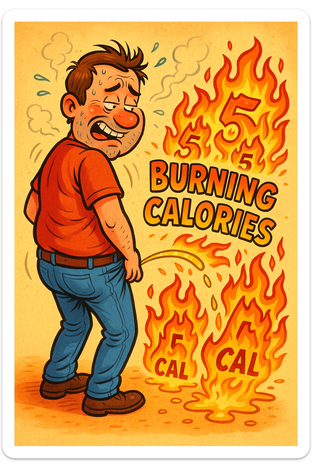Uomo che fa Pipì, brucia calorie, come se fosse un termogenico in italiano sticker