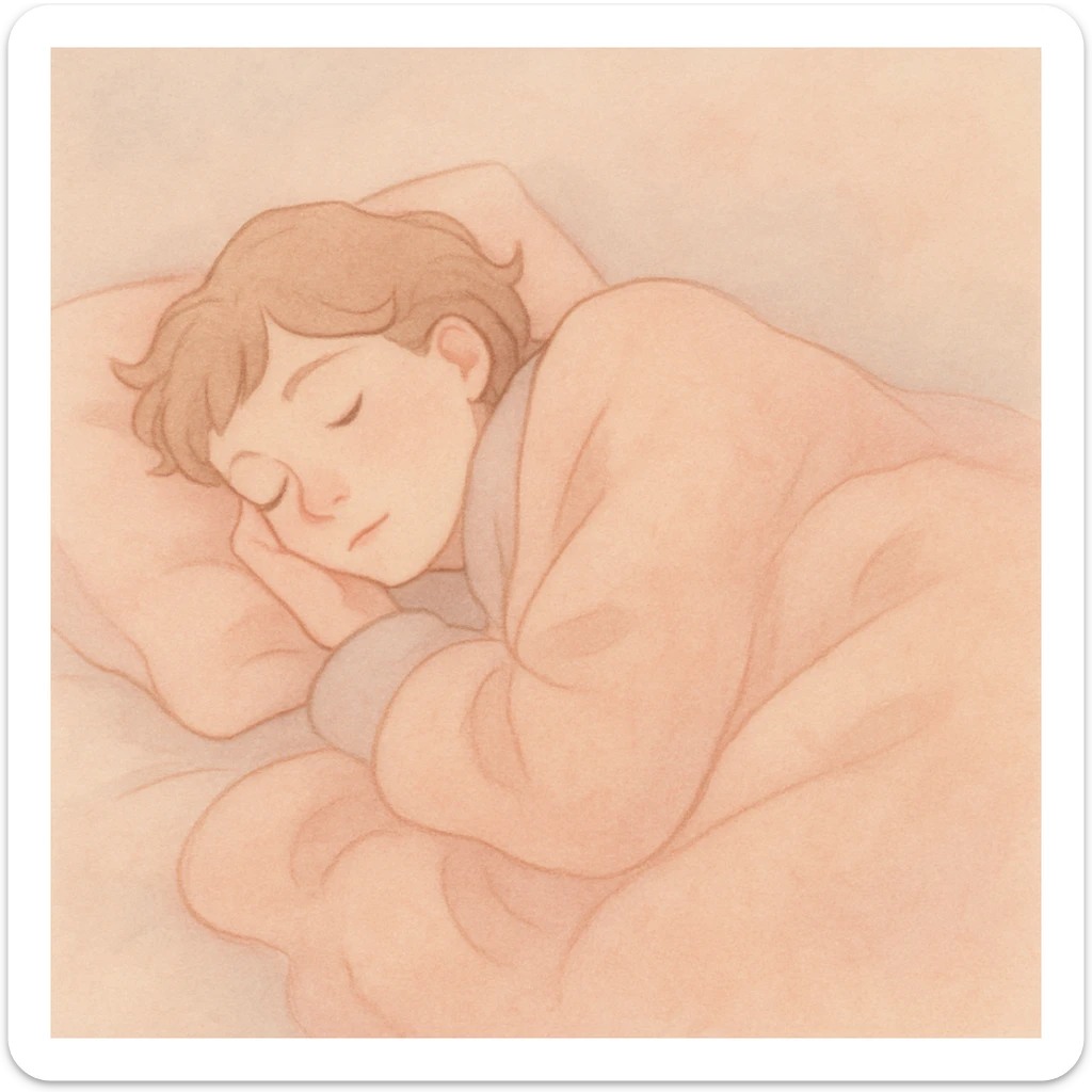 person sleeping on their side, cozy blanket, gentle colors sticker