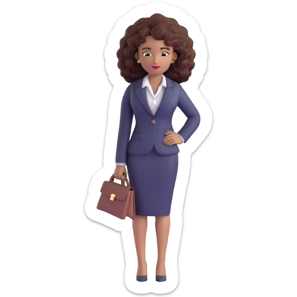 Confident African executive woman with voluminous curly hair, sophisticated business attire, professional appearance sticker