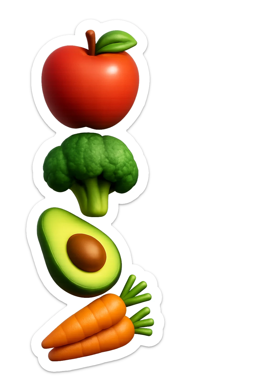 emoji stile iphone in 3d di cibo sano che fluttua in aria vericalmente, iperrealistico 4k sticker