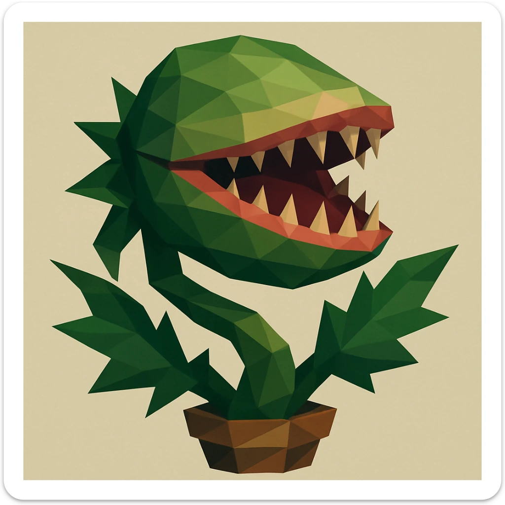 Audrey II, the carnivorous carnivorous plant from Little Shop of Horrors, low-poly polygonal style sticker