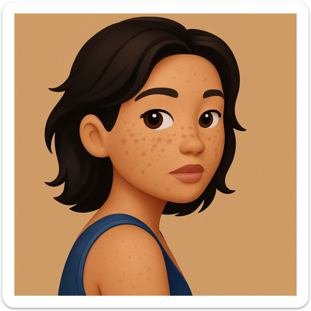 turn the second man in emoji style of the 1st image, match the facial features and match dressing style of the 2nd image, she is wearing blue tank top lose, side pose sticker