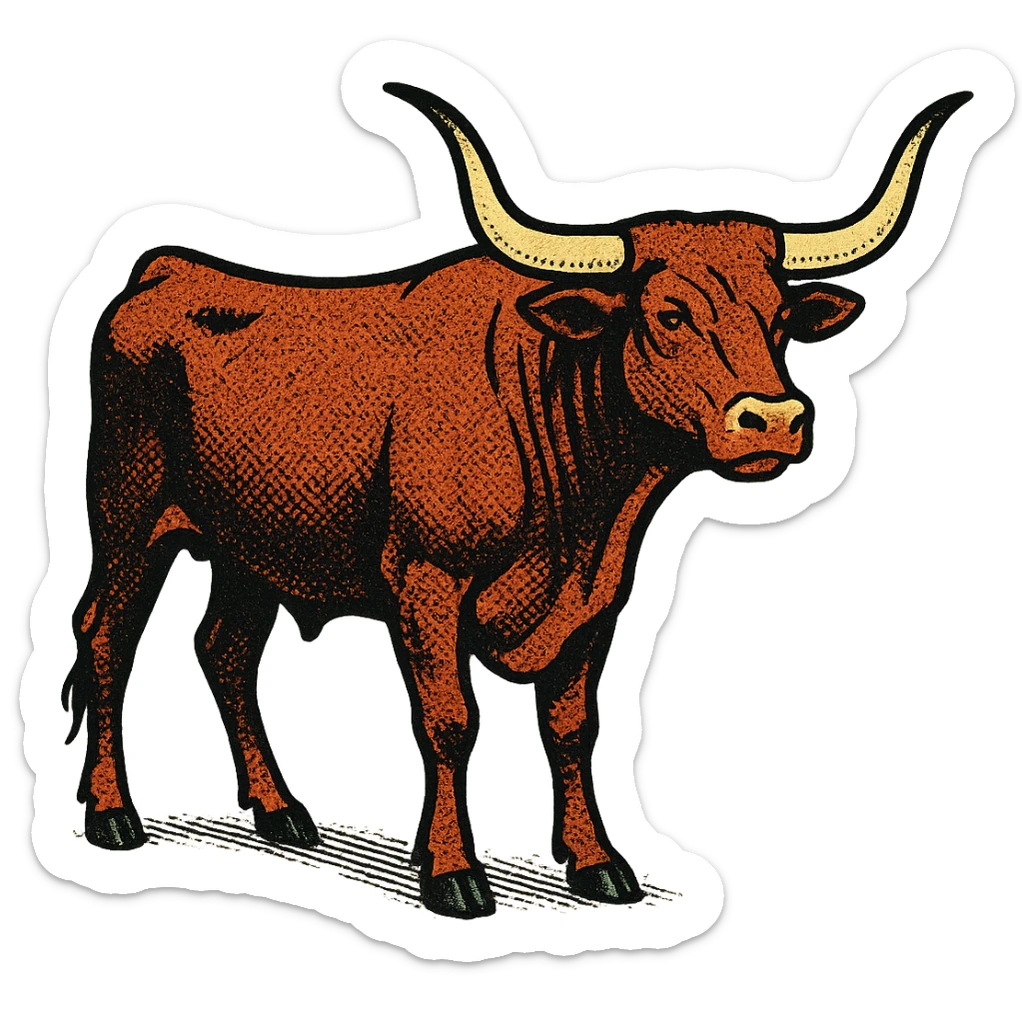 The full body of a Texas longhorn cattle which is looking forward. sticker