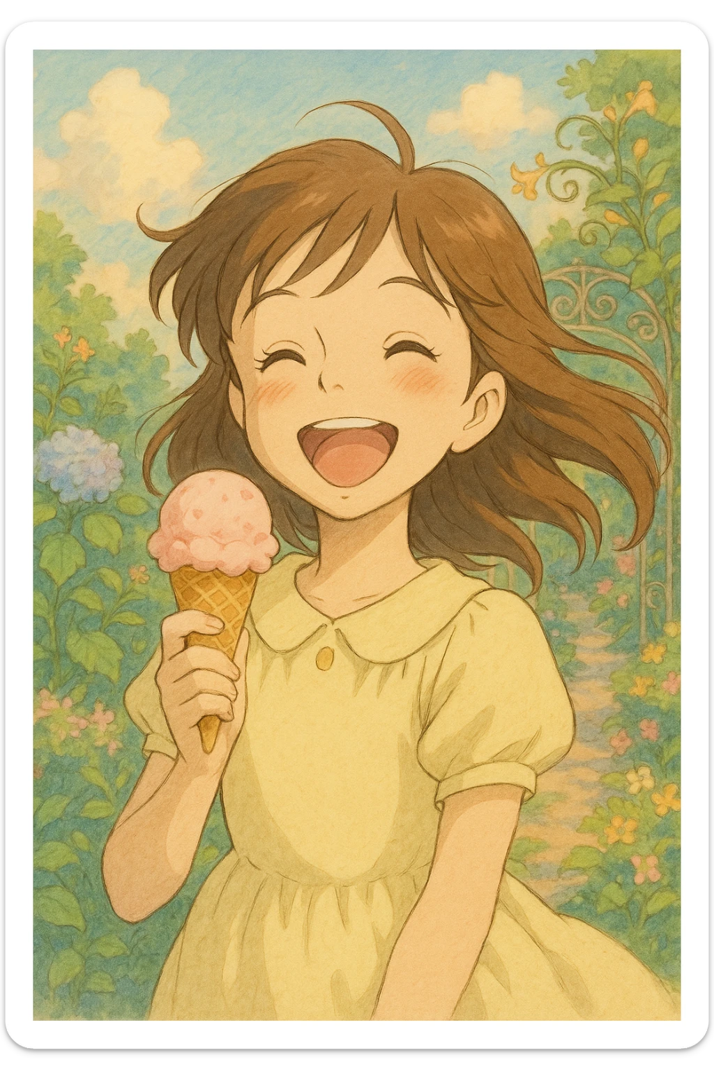 a girl enjoying ice cream sticker