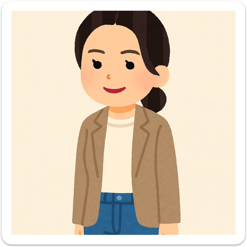 Kendall Jenner in Irasutoya style, smiling, casual chic clothing, minimal details, round face, gentle colors, plain background sticker