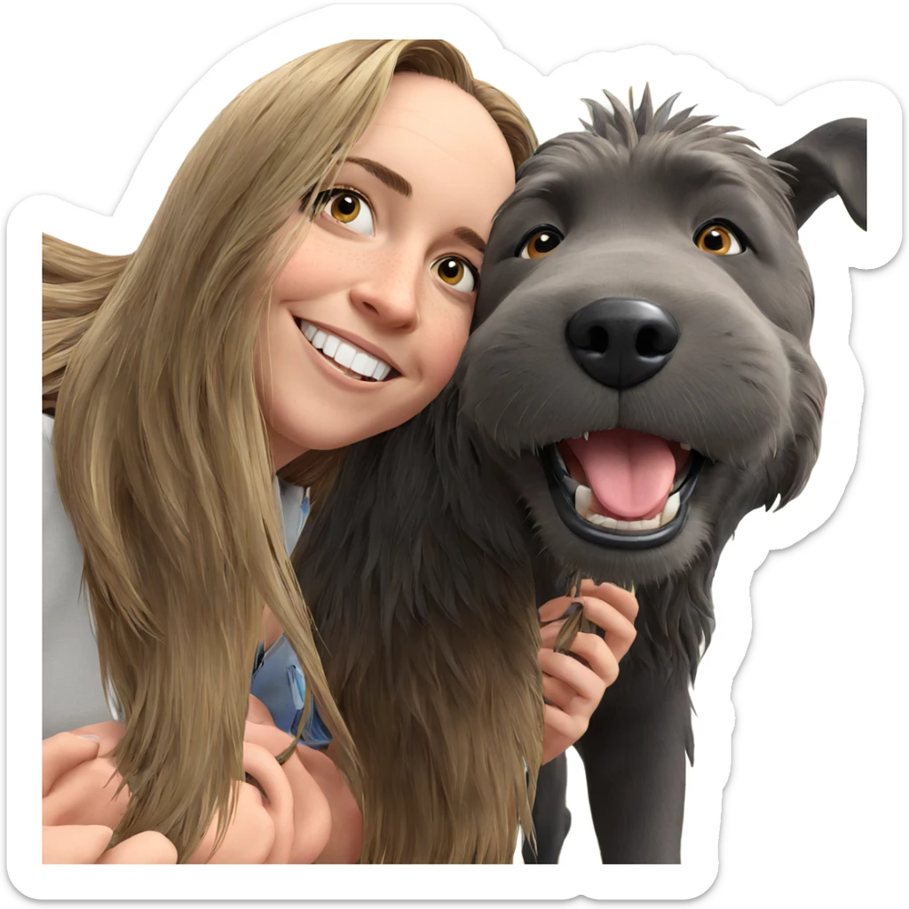 smiling girl with animal companion sticker