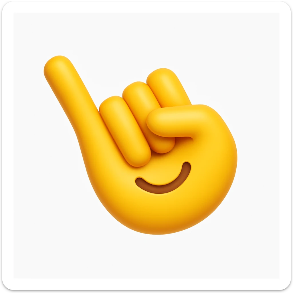 A 3D emoji in iOS emoji aesthetic style of a hand making the “shaka” gesture, with thumb and pinky extended outward and other fingers folded in, cheerful expression, clean white background, glossy Apple-style design
 sticker