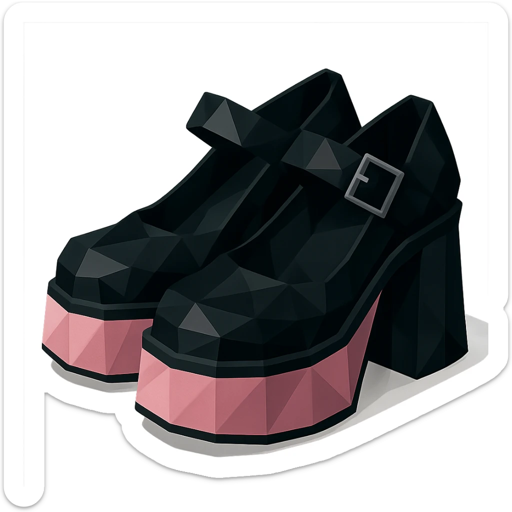 BLACKPINK-inspired gothic shoes, no hearts, faceted and modern, black and pink, polygonal style sticker