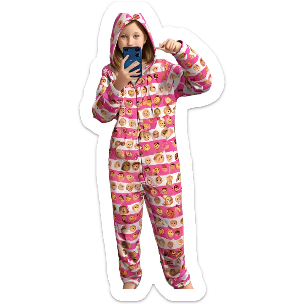 girl in pajamas taking selfie sticker