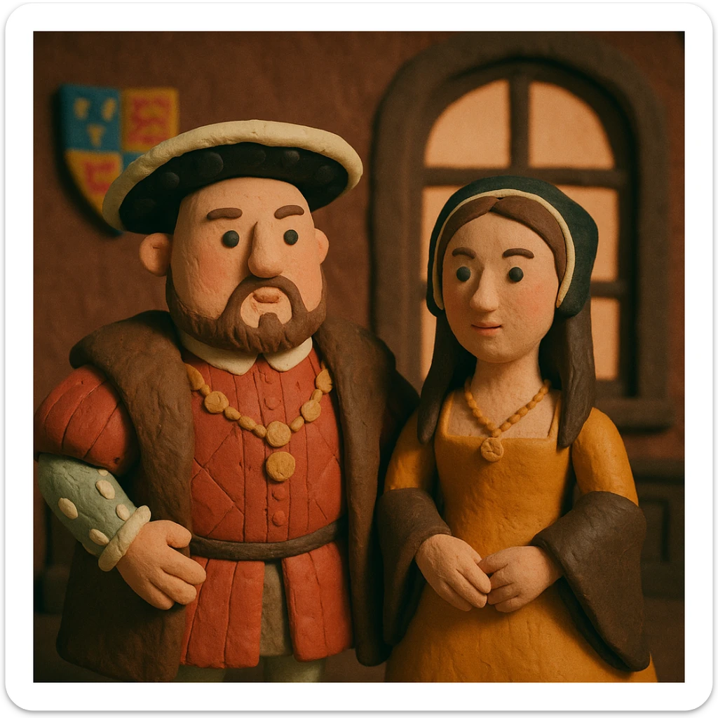 Henry VIII and Anne Boleyn in a Tudor palace in claymation style sticker