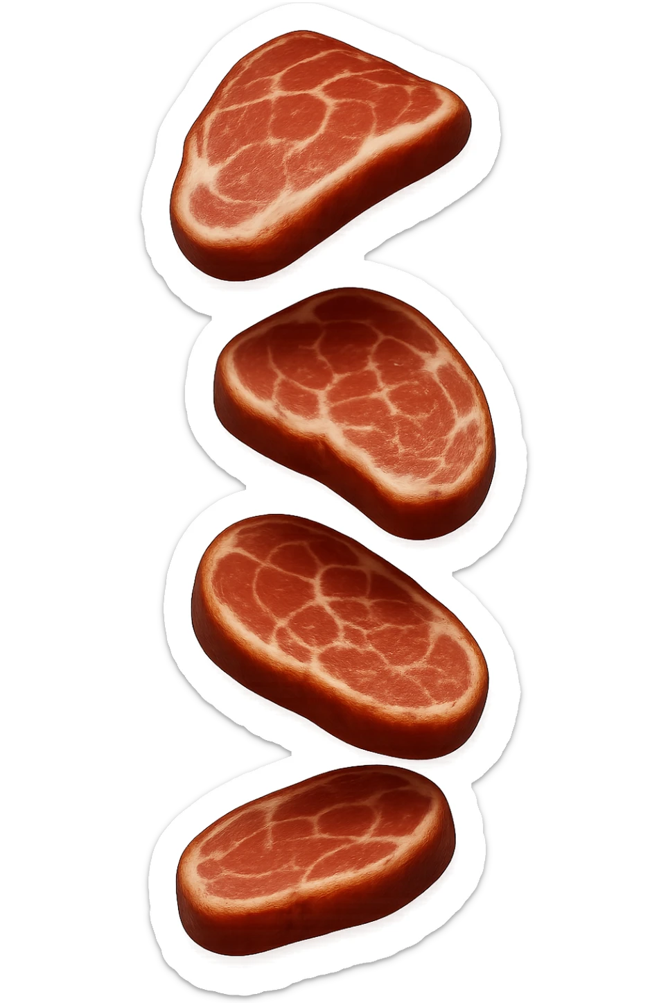 emoji stile iphone in 3d di fette di carne che cadono verticalmente dall'alto, iperrealistico 4k sticker