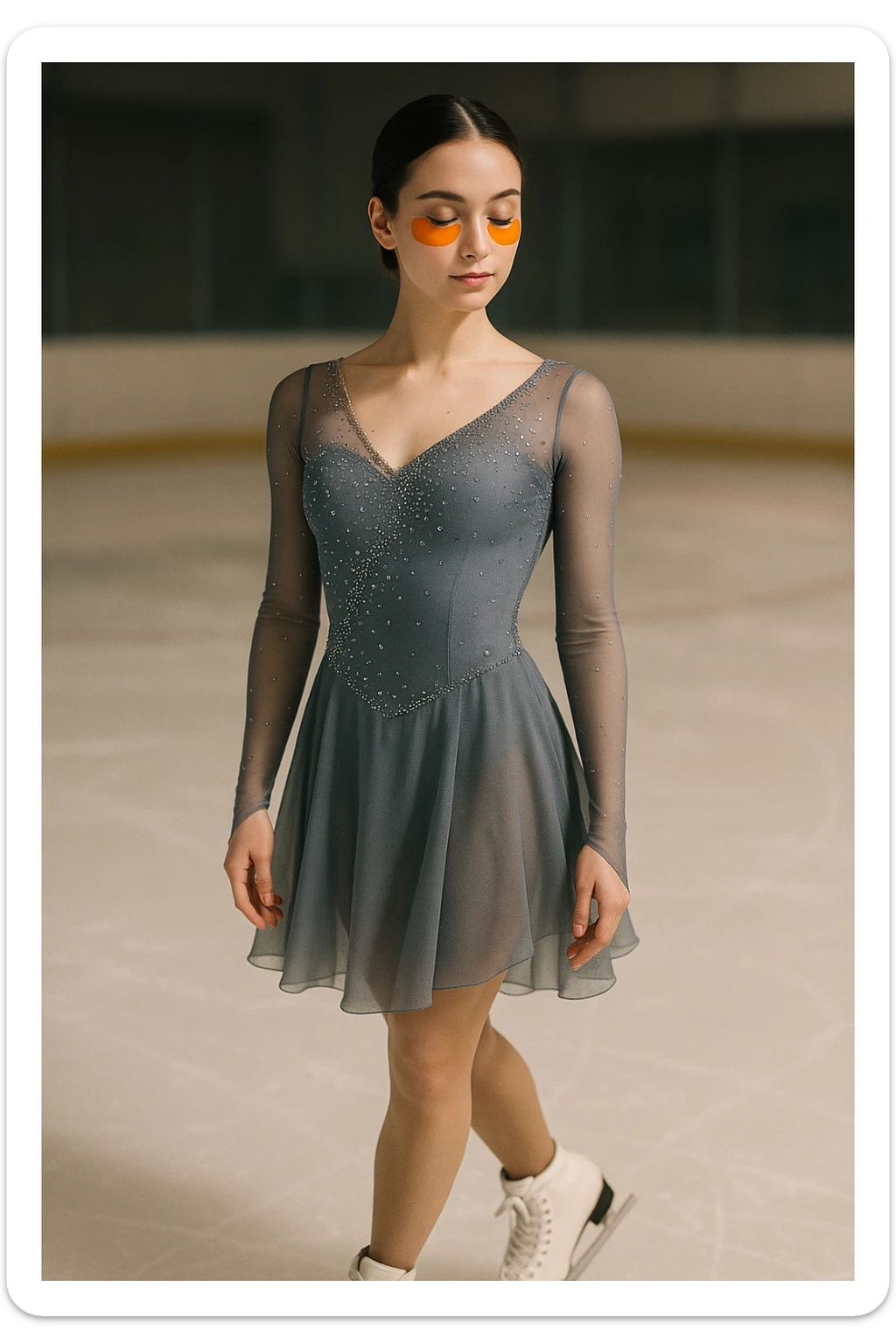 A figure skater girl with orange eye patches under her eyes sticker