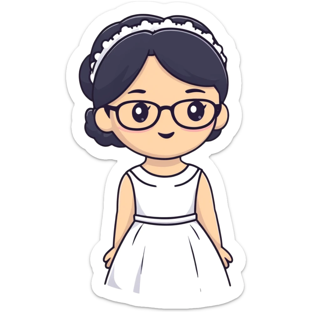 girl with black hair in glasses in a wedding dress sticker
