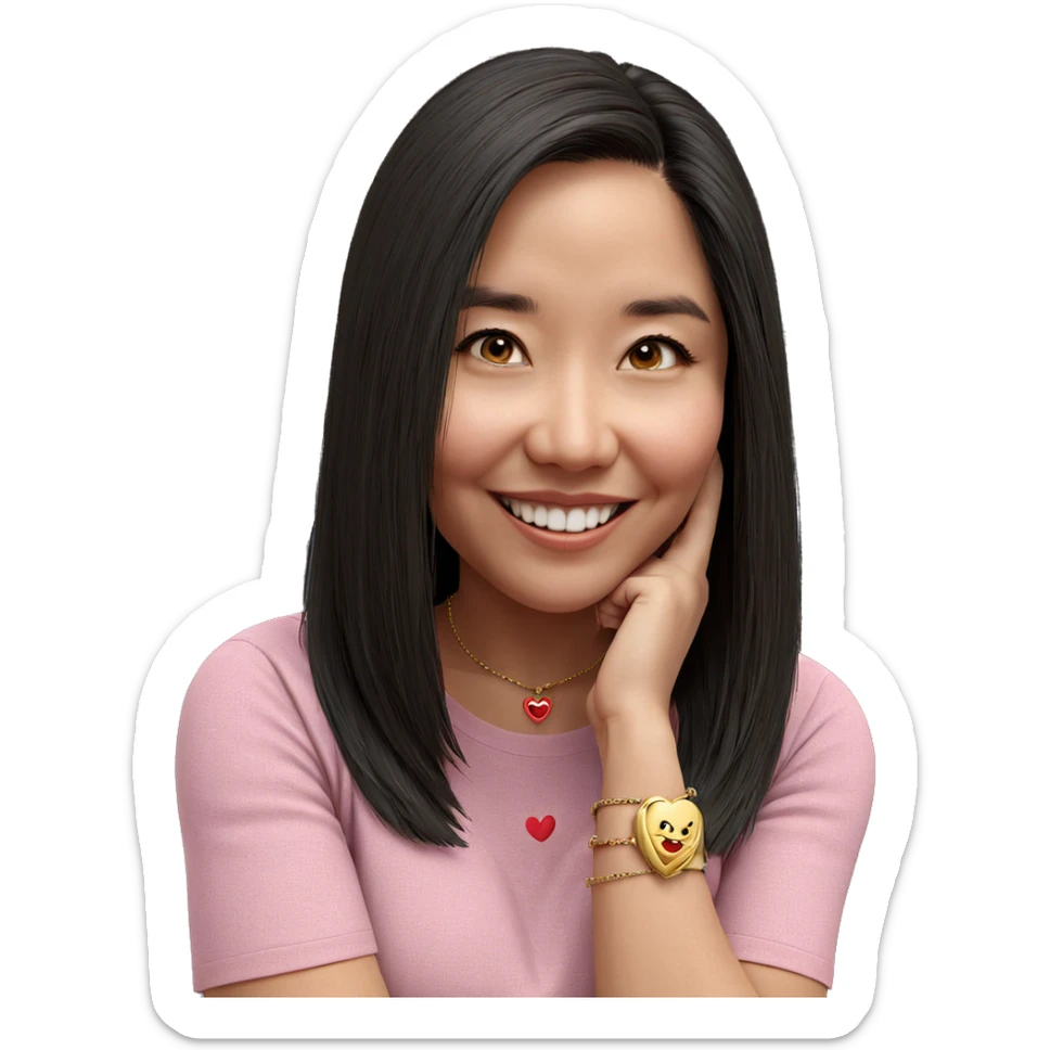 smiling girl with heart necklace sticker