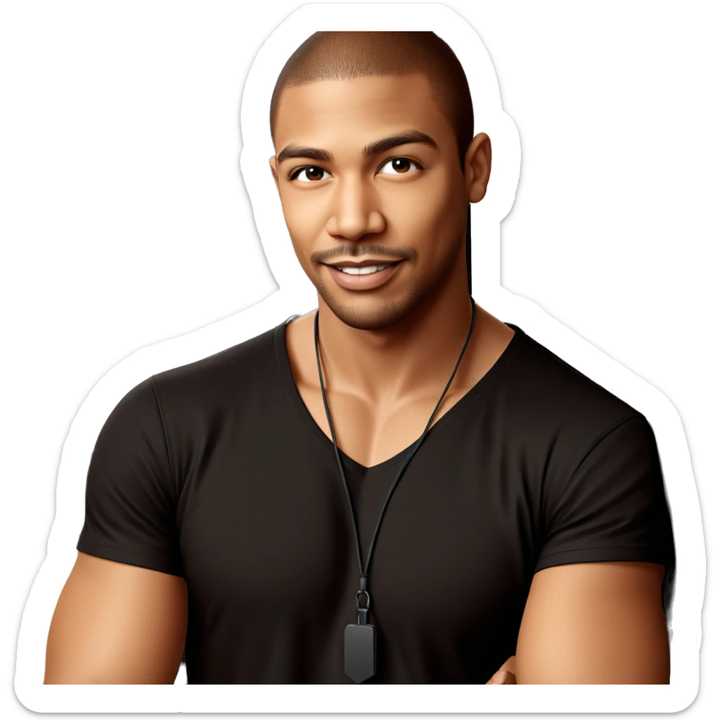 smiling man in black shirt sticker