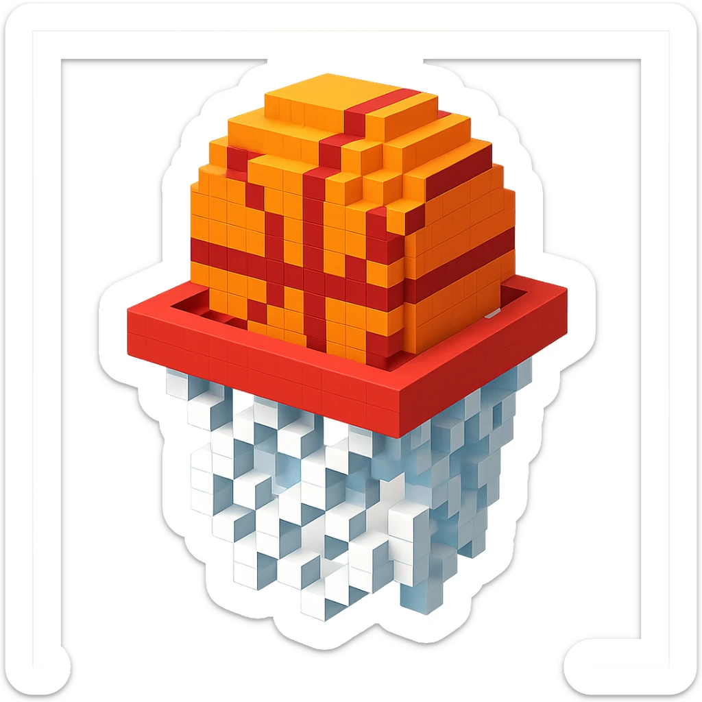 Voxel-style basketball in a net, variation 3 sticker