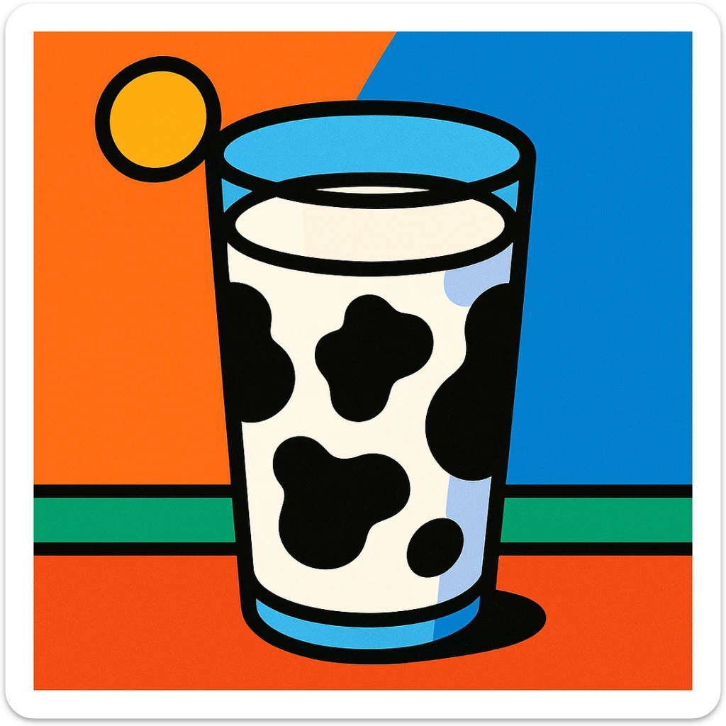a glass of milk with a cow print, vibrant toon style sticker