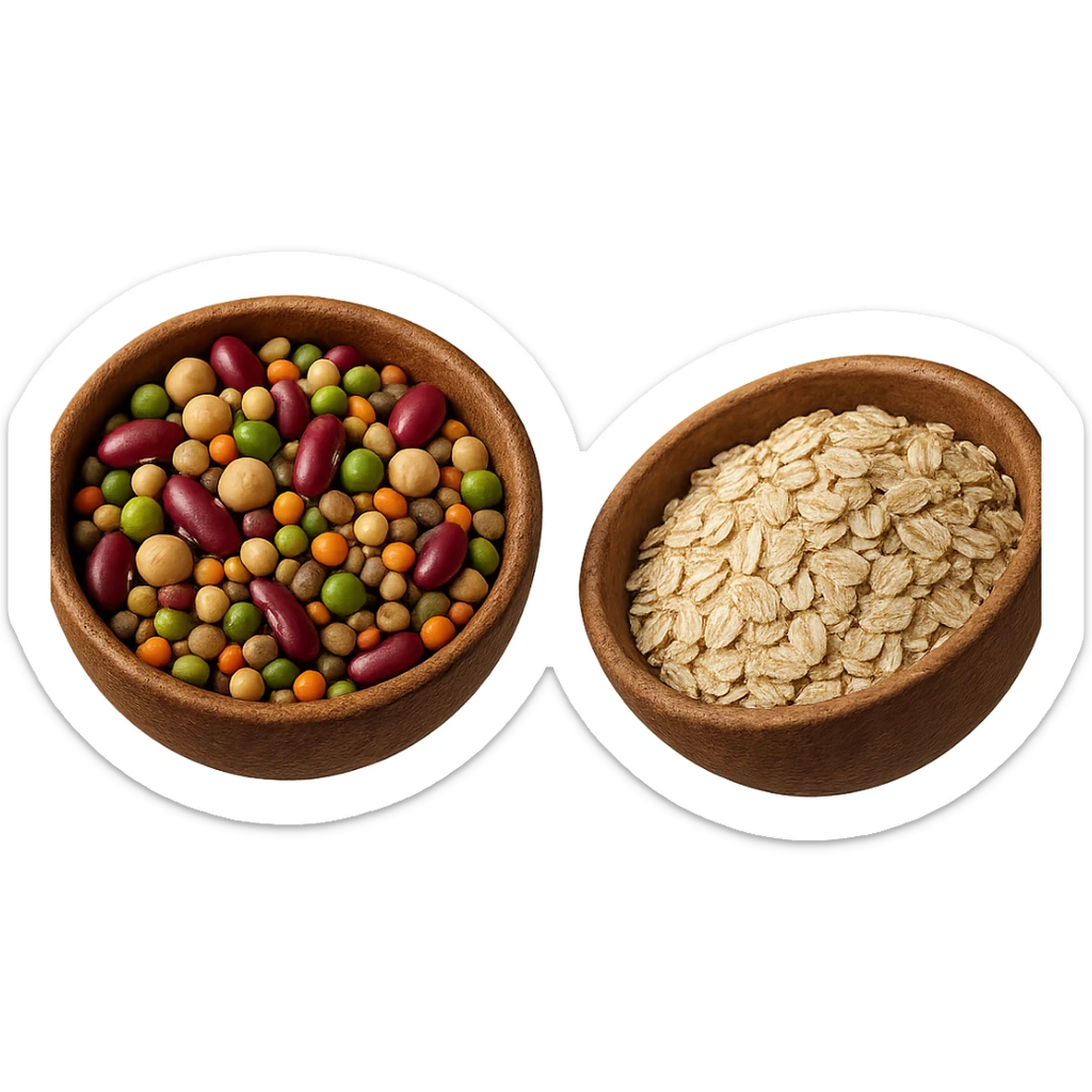 BOWL DI LEGUMI FLUTTUA IN ARIA INSIEME A BOWL DI FIOCCHI DI AVENA,  iperrealistico 4k sticker