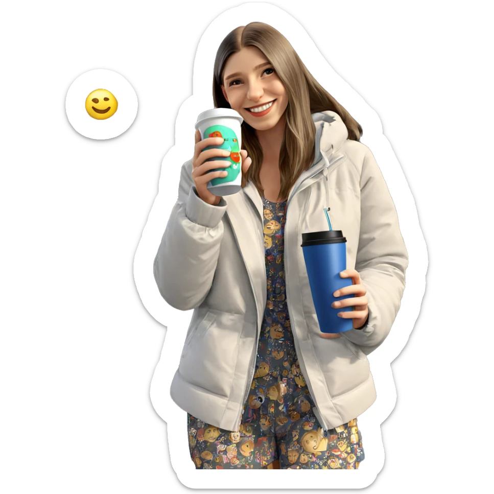 smiling girl with cup outdoors sticker
