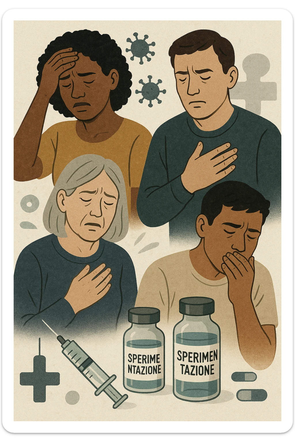 Donne e uomini che stanno male a causa di un vaccino chiamato "Sperimentazione" sticker