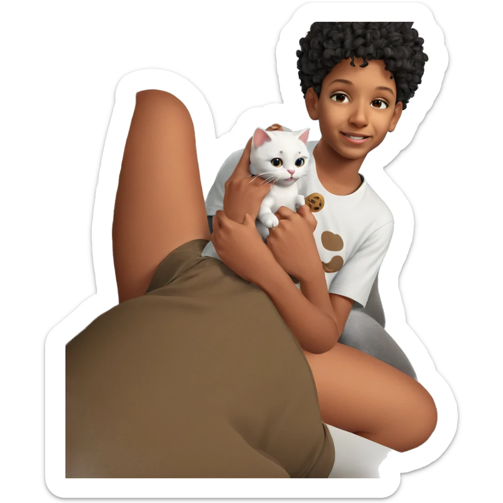 smiling person holding a cat sticker