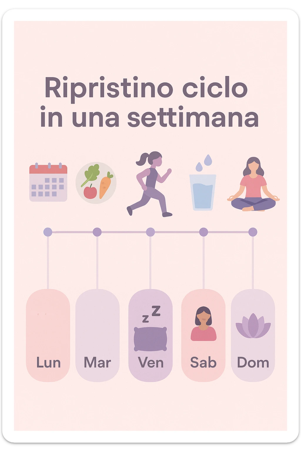infografica stile post di instagram con titolo "Ripristino ciclo in una settimana" sticker