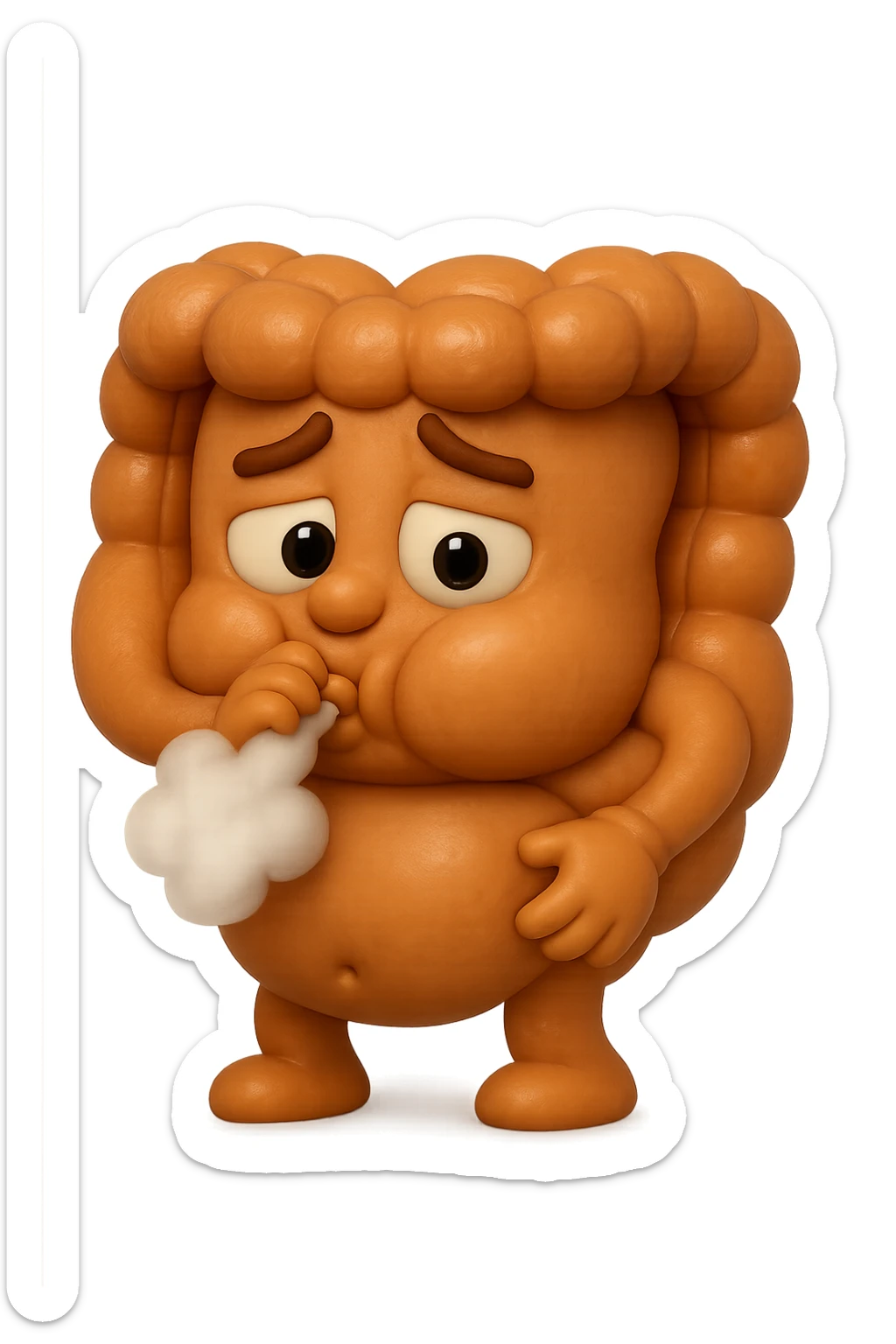 emoji stile iphone di un intestino che ingoia una nuvoletta di aria ben visibile e gli si gonfia la pancia, iperrealistico 4k sticker