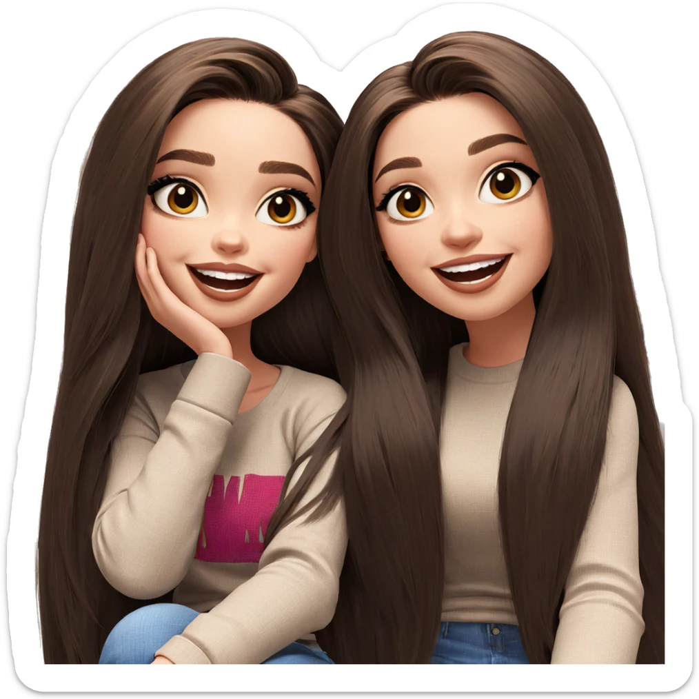 girls smiling with long hair sticker